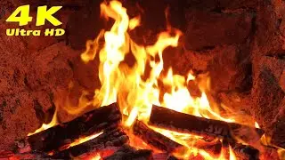 🔥 Cozy winter cabin camping. Peaceful Winter Fireplace Ambience 4K. Winter Fireplace Night Ambience