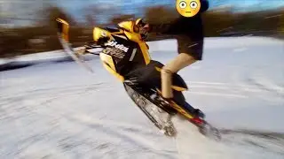 KID ALMOST CRASHES MY NEW SNOWMOBILE!!!