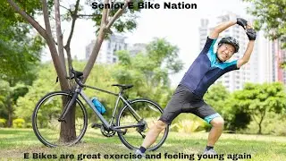 Seniors over 60 riding e bikes and staying healthy and enjoying nature again.