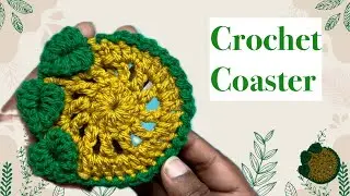 Crochet Coaster with Leaf Border | Coaster | Crochet Coasters |Crochet Khazana | #127