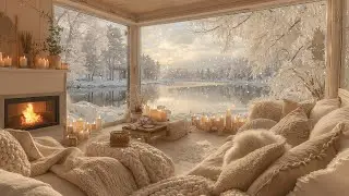 Cozy Winter Lakeside Cottage ⛄ Peaceful Piano Music & Fireplace Sounds for Focus, Study