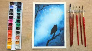 Paint with me: Watercolor galaxy with owl // Relax & learn with me