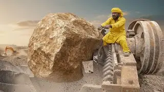 Who Wins? ☠️ Man vs. Giant Stone Crushing Battle⚙️🔥