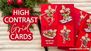 Grid Style Winter Card with Merry Moose from MFT Stamps