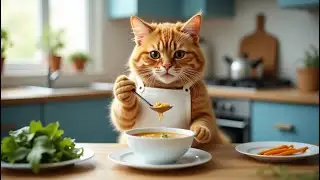 Ginger Cat Cooks and Eats Soup