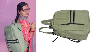 Diy backpack / School bag making at home / School bag cutting and stitching with Hidden pocket