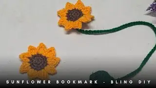 M&oacute;c len bookmark hoa hướng dương - crochet a sunflower bookmark #tutorial #diyflower #crochet 