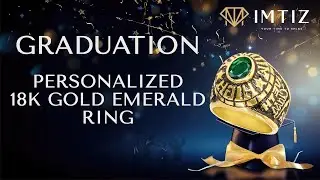 Personalized 18K Gold Emerald Graduation Ring with Engraved Message