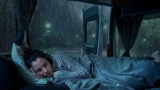 Rain Sound On Camping Car Window in Intense Thunderstorm at Night - Rain Sounds for Sleeping