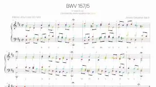 Bach Chorale BWV 157-5 Harmonic analysis with colored notes -Meinen Jesum lass ich nicht-