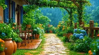 Beautiful Garden Rain & Stone Path 🌧️🌿 | 90 Minutes of Nature Ambience in 4K