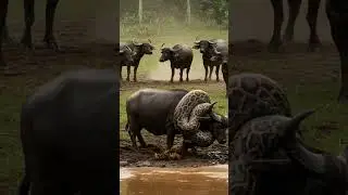 Buffalo Trapped! Giant Python Constriction at the Riverbank #python #buffalo