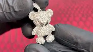 935 Silver Moissanite 3D Mini Teddy Bear Pendant