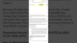 Binance Dock's Quiz Answers|| Claim Free 70 Dock's Token #btc #ethereum #bnb #airdrop #quiz