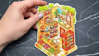 3D Stickers Miniature Scene Cat juce Cafe Cute & Cozy Satisfying ASMR #asmr #sticker #cute #relaxing