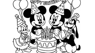 How to Coloring Mickey and Minnie Mouse Easy,  Mickey Minnie Mouse Birthday Celebration Drawing Easy