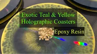 #223 Exotic Teal & Yellow Holographic Coasters