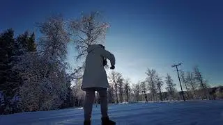 Winter wonderland in Noway. Forest, lake, drone.