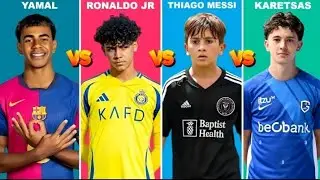 Comparison: Lamine Yamal vs Ronaldo Jr vs Thiago Messi vs Karetsas. 