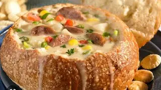 Sausage And Potato Chowder Soup Bread Bowl Recipe | Cozy Up Recipes