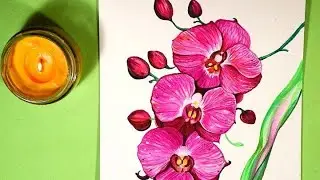 Beautiful Pink Orchid Flower/step by step relaxing watercolor painting on cardboard / #asalfallah