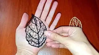 DIY hand air embroidery, thread lace leaf. Unusual handicraft, tutorial on how to make air leaves