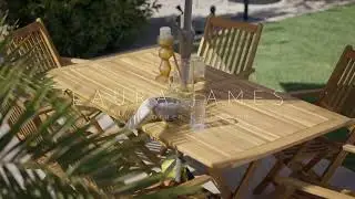 Laura James Garden Collections Summer 2023 'Ashby' wooden garden furniture.