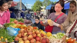 Amazing Cambodian Wet Market Food Scenes & Lively Fish, Fruits, Dancing, People Activities & Food