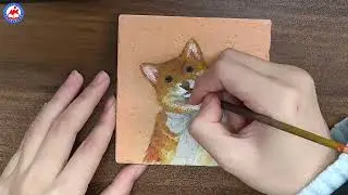 Oil painting on the stone: cute puppy 