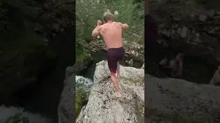 ACROBATIC TRIPLE DIVE 23 M. ABOVE A SPLENDID  WATERFALL IG @victor_machio #cliffdiving #acrobatics
