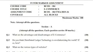 BCOS-184 BBA Solved Assignment 2025-2026| IGNOU BBA 3rd Semester Assignment Solution 2k25 Video
