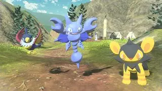 Shiny Gligar, Chatot, and Luxio in Pok&eacute;mon Legends: Arceus (Random Encounters)