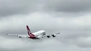 Qantas a380-842 VH-OQT QF93, video bombed by Rex & Qantas 737&rsquo;s, 1.41pm departure 20 November 2023