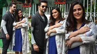 Neha Dhupia's CUTE Baby Girl Mehr's First Visuals Outside Hospital with husband Angad Bedi