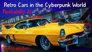 Retro Cars in the Cyberpunk World. Rockabilly AI