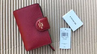 COACH ☜UNBOXING☞  Medium Corner Zip Wallet / 6390 / Red