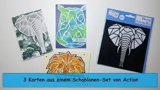 3 Karten 1 Schablonen Set von Action basteln / watch me craft / Pearl Paint Acryl Spray