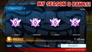 I GOT MY SEASON 9 RANKS FOR HOOPS, RUMBLE, DROPSHOT AND SNOW DAY! [Rocket League Update]