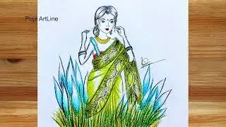 Beautiful Bengali Girl with Kashful | Durga puja special drawing | Autumn Vibe Sketch