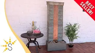 Sunnydaze Rippled Slate Indoor Fountain with Copper & Spotlight - 48 Inch Tall - GSI-835