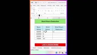 Late & Short Hours Deduction in Salary Sheet (Excel) #SalarySheet#ExcelShorts#ShortHoursDeduction