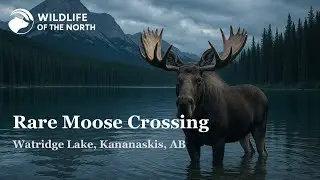 Bull Moose Wades Through Watridge Lake in Kananaskis