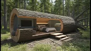 Building a Hidden Tree Trunk House in the Deep Forest (ASMR)