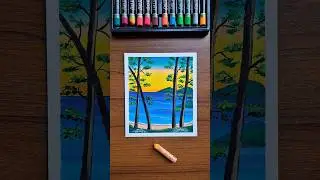 🎨 Easy Beautiful Nature Scenery Painting | Sunset & Beach Drawing | Oil Pastel Art  #art #oilpastel