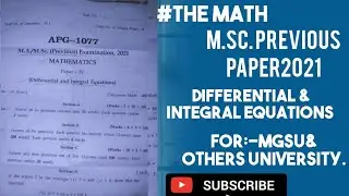 Differential and Integral Equations PAPER 2021||MSc Mathematics Previous Year Paper 2021||@The Math