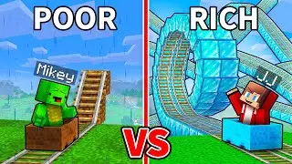 JJ and Mikey: POOR vs RICH Roller Coaster Battle in Minecraft - Maizen