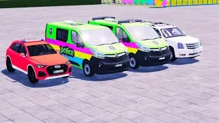 Transporting Police Cars | TRANSPORTING CARS 🚓 | Colorful Police Cars Go Crazy in Playground | FS22