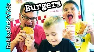 BACON VANILLA SHAKE! Vinegar Fries at 5 Guys Burgers Restaurant Review HobbyKidsVids