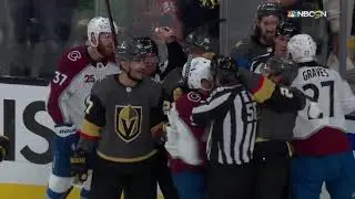 Zach Whitecloud And Gabriel Landeskog Exchange Crosschecks, They Scrum