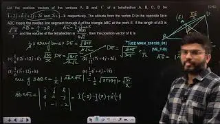 Let the position vectors of the vertices A  B and C 23 JAN 2025 SHIFT-1 JEE MAIN PYQ